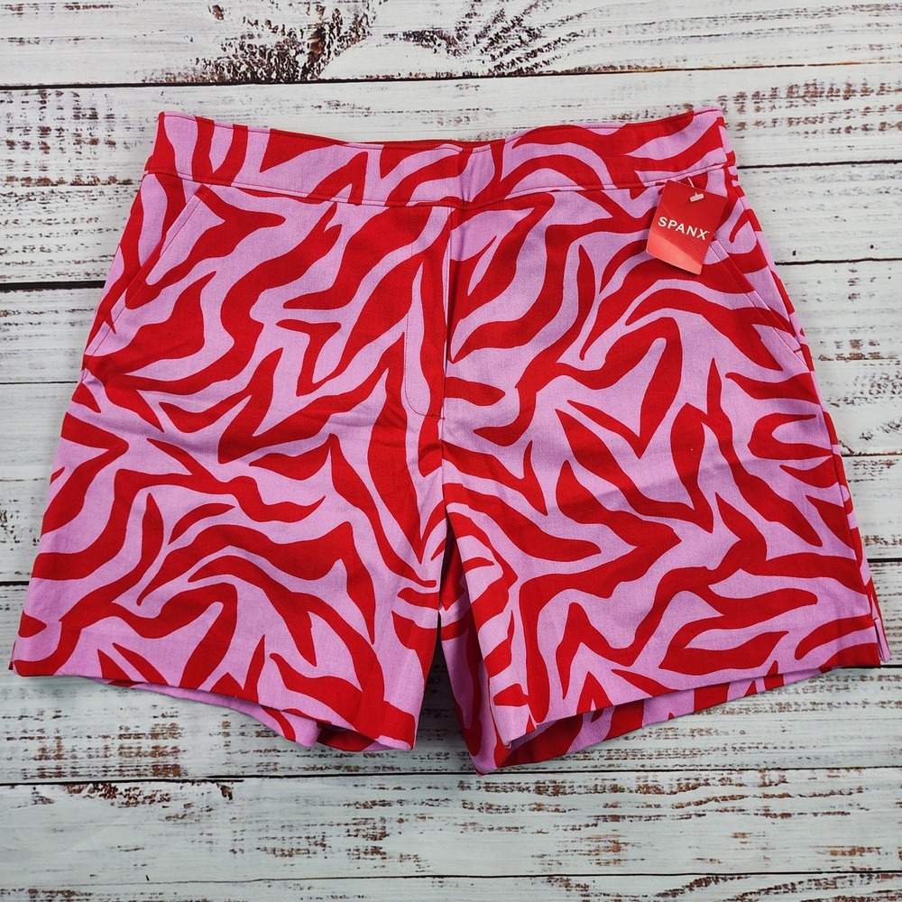 NWT Spanx On The Go Polished 6 Inch Shorts Women Large True Red Zebra Print